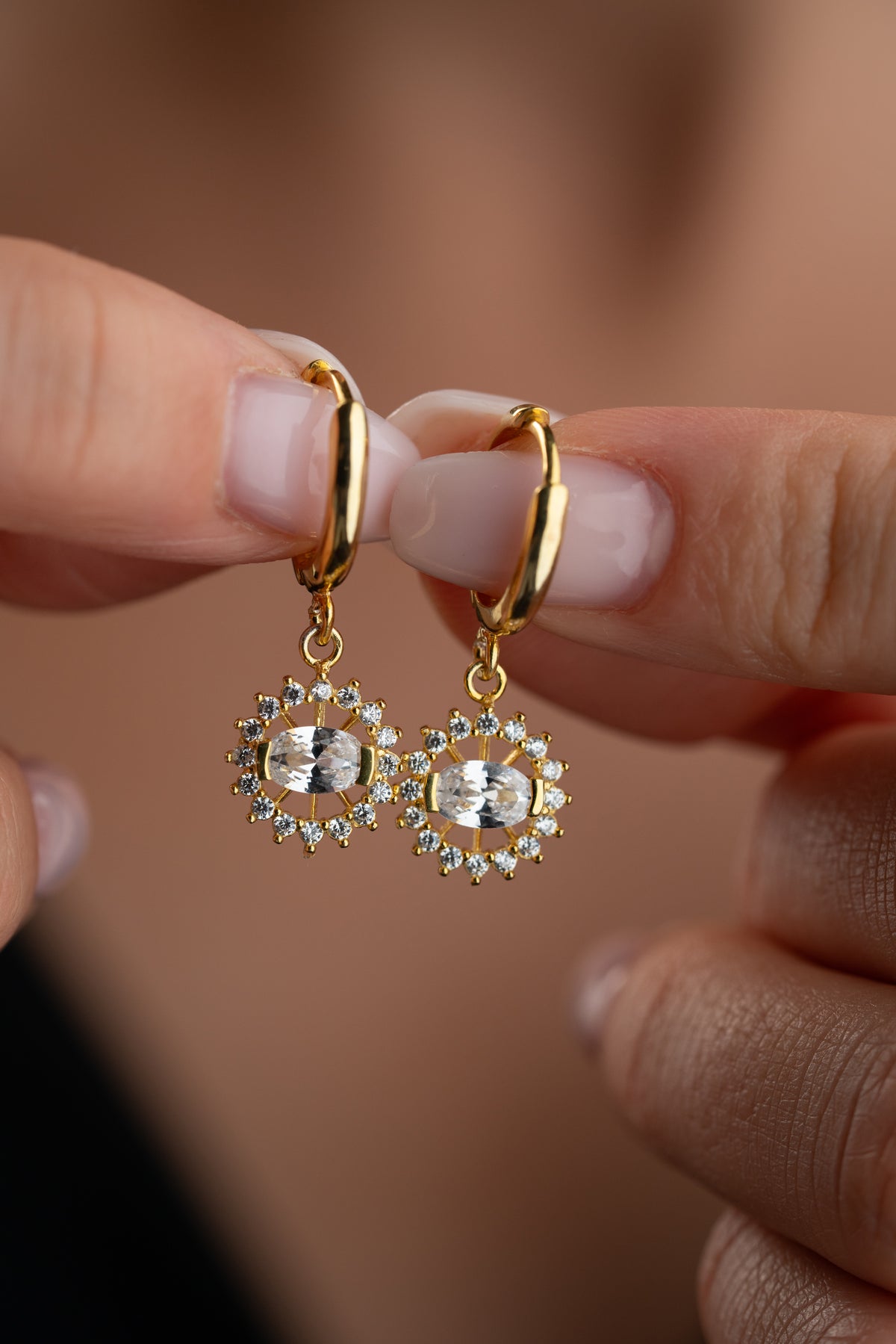 Oval Crystal Sunburst Drop Earrings