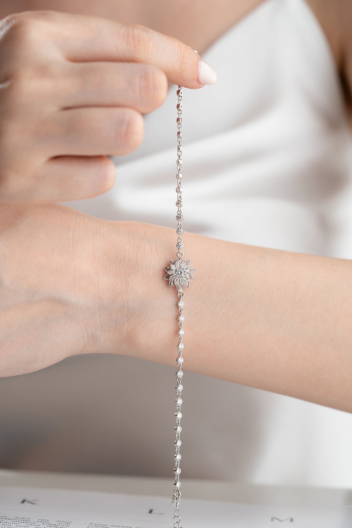 Lotus Flower Charm Bracelet in Silver