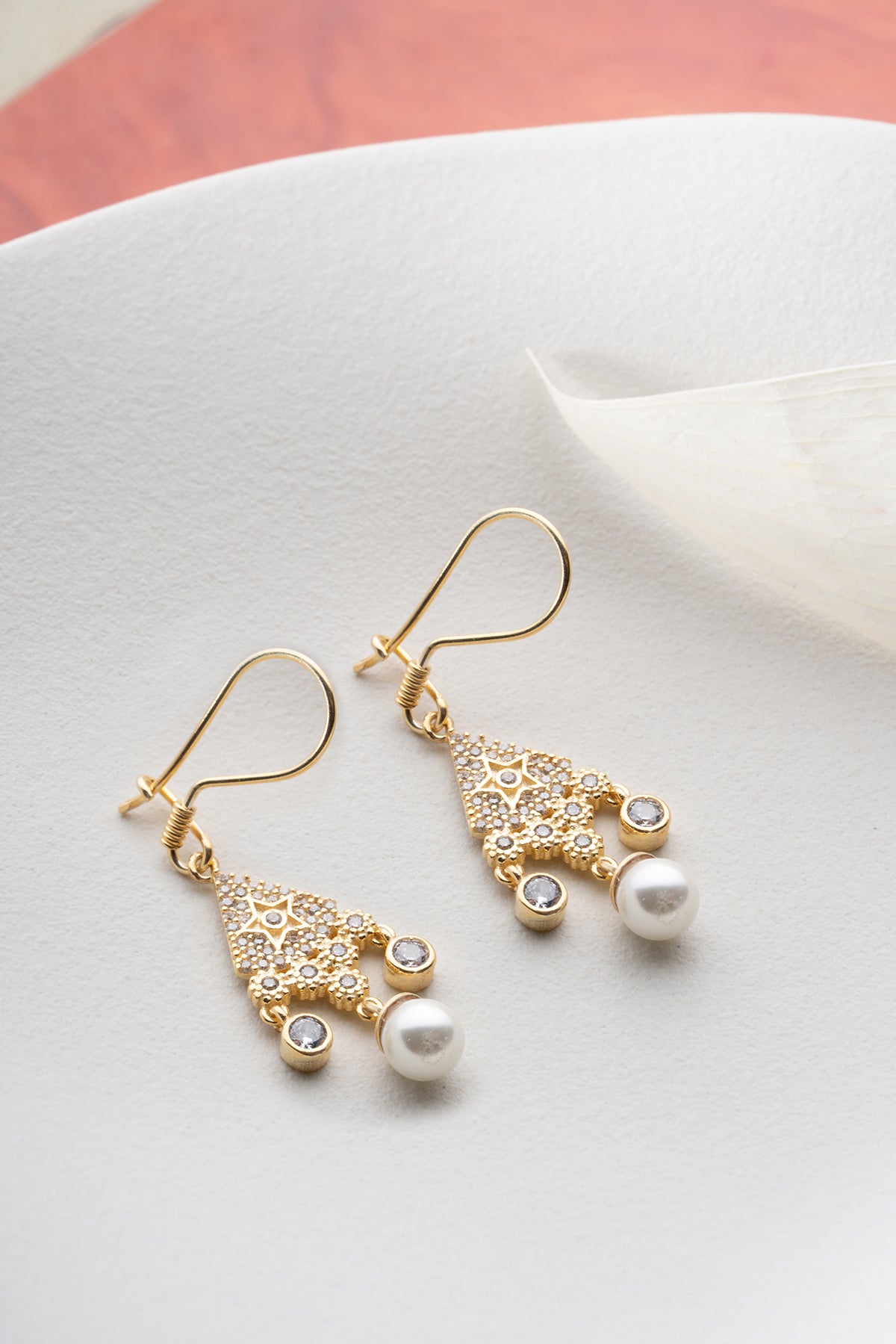 Gold Star Pearl Chandelier Earrings