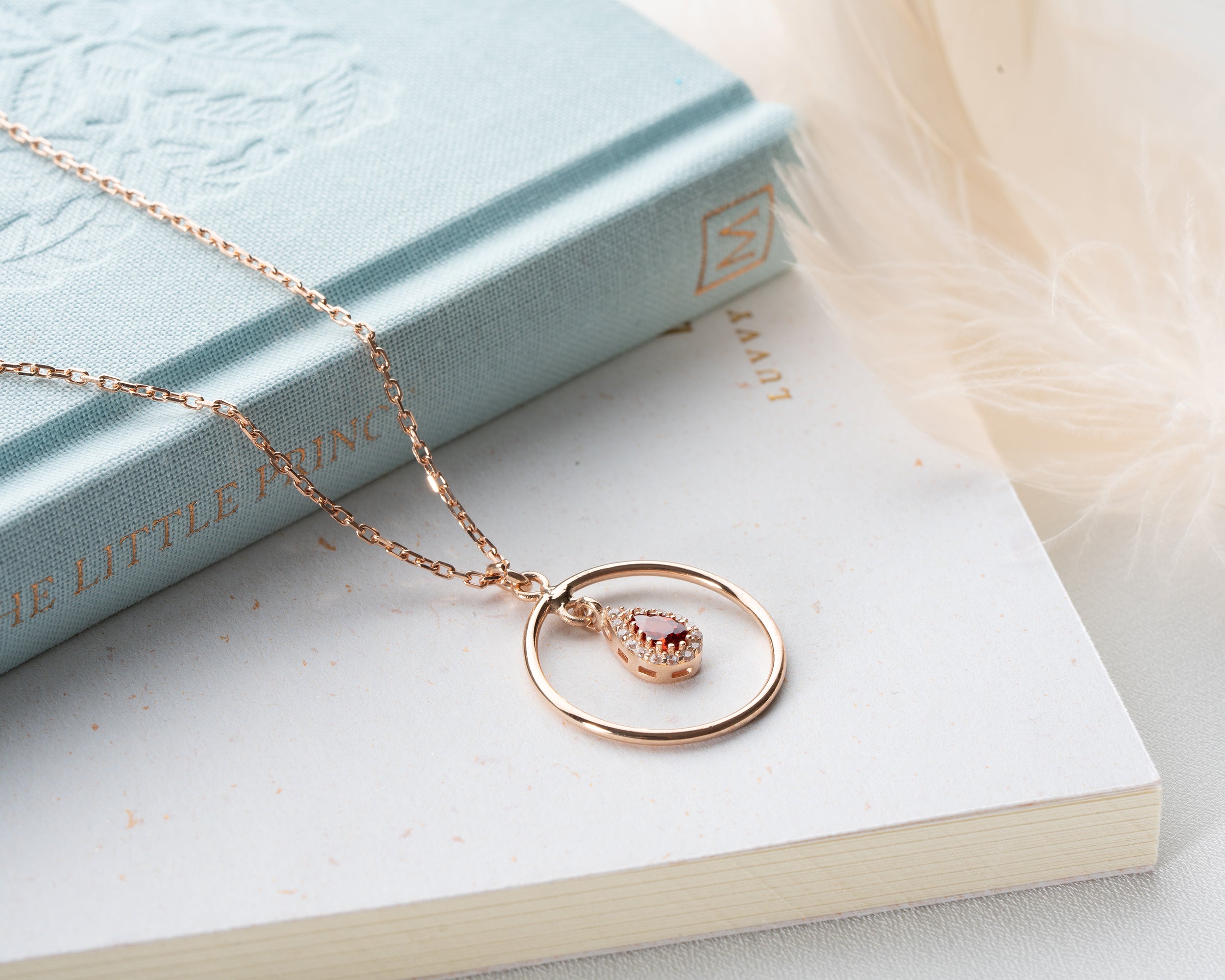 Birthstone Teardrop Circle Necklace