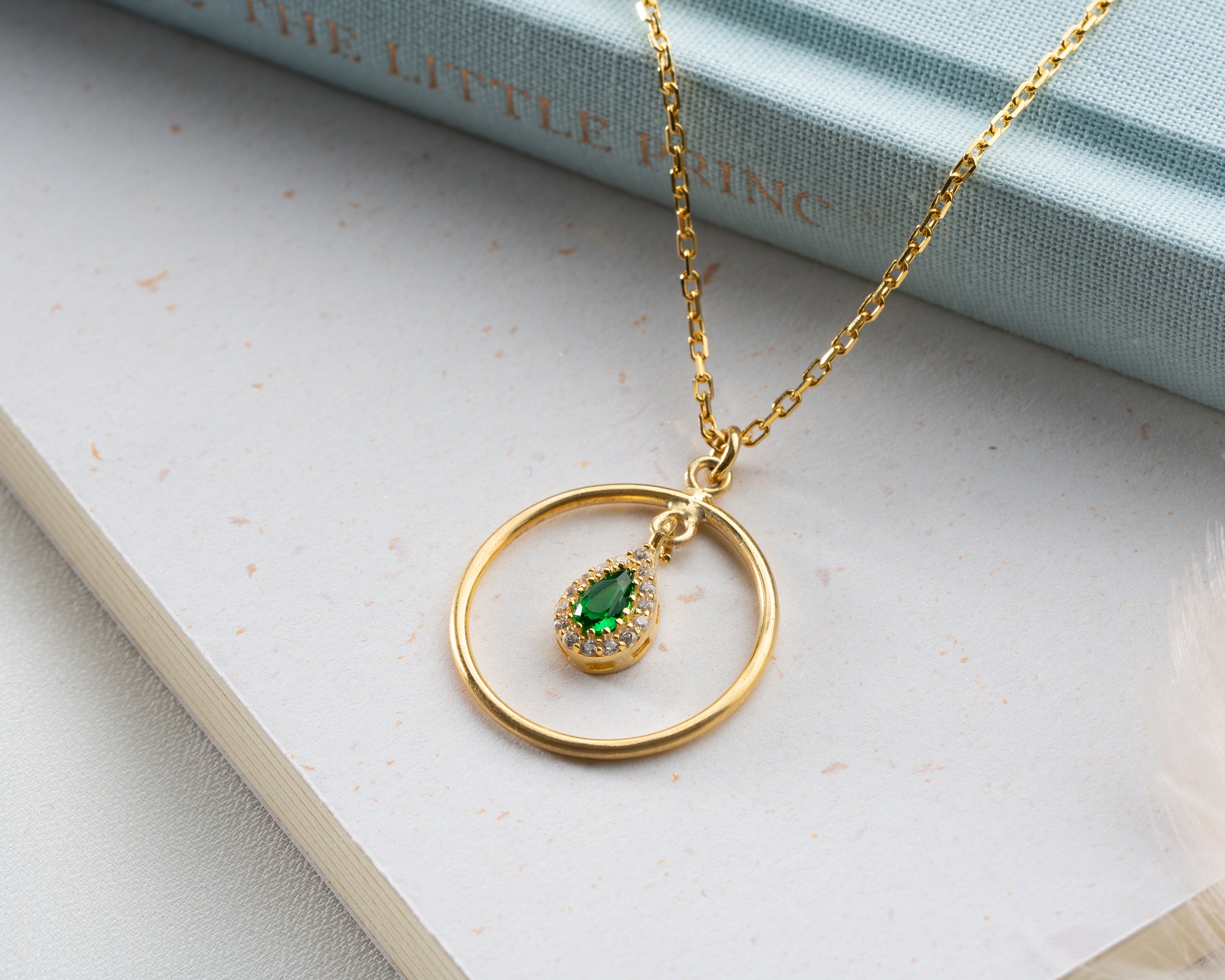 Birthstone Teardrop Circle Necklace