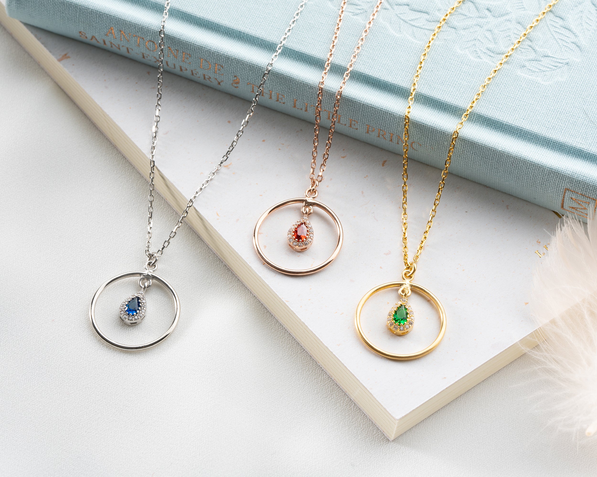 Birthstone Teardrop Circle Necklace