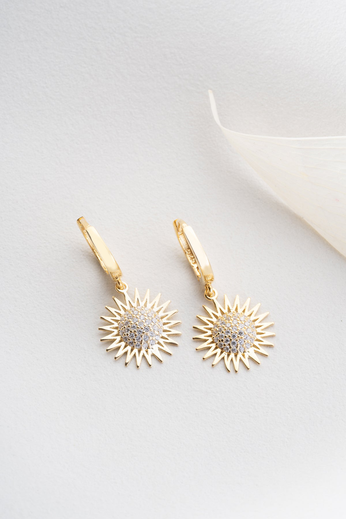 Pave Sun Charm Huggie Earrings