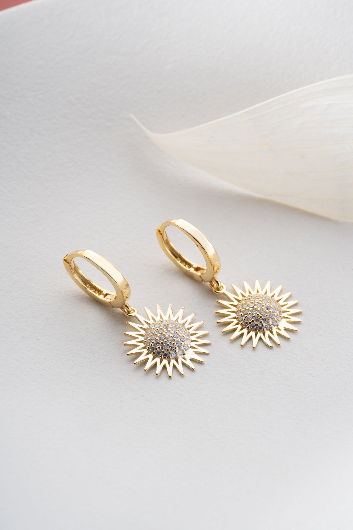 Pave Sun Charm Huggie Earrings