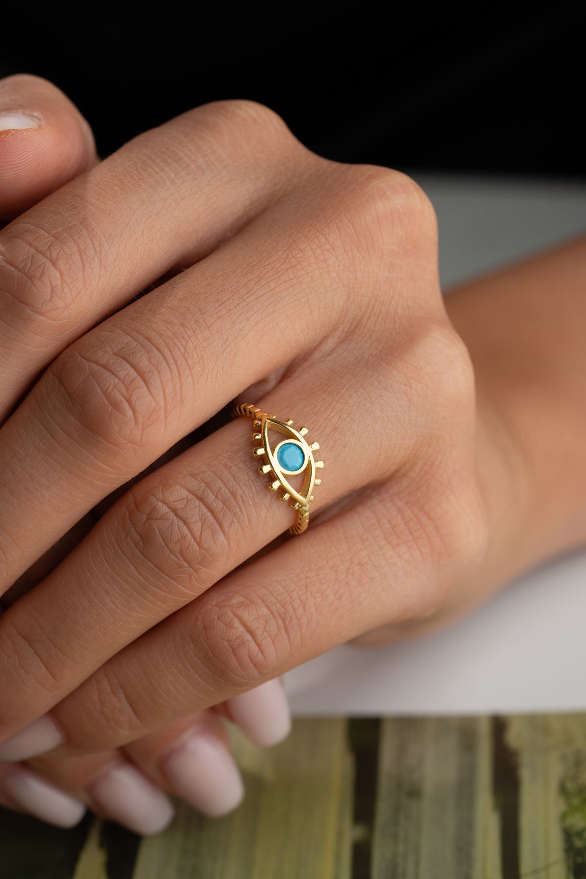 Evil Eye Turquoise Ring in Gold