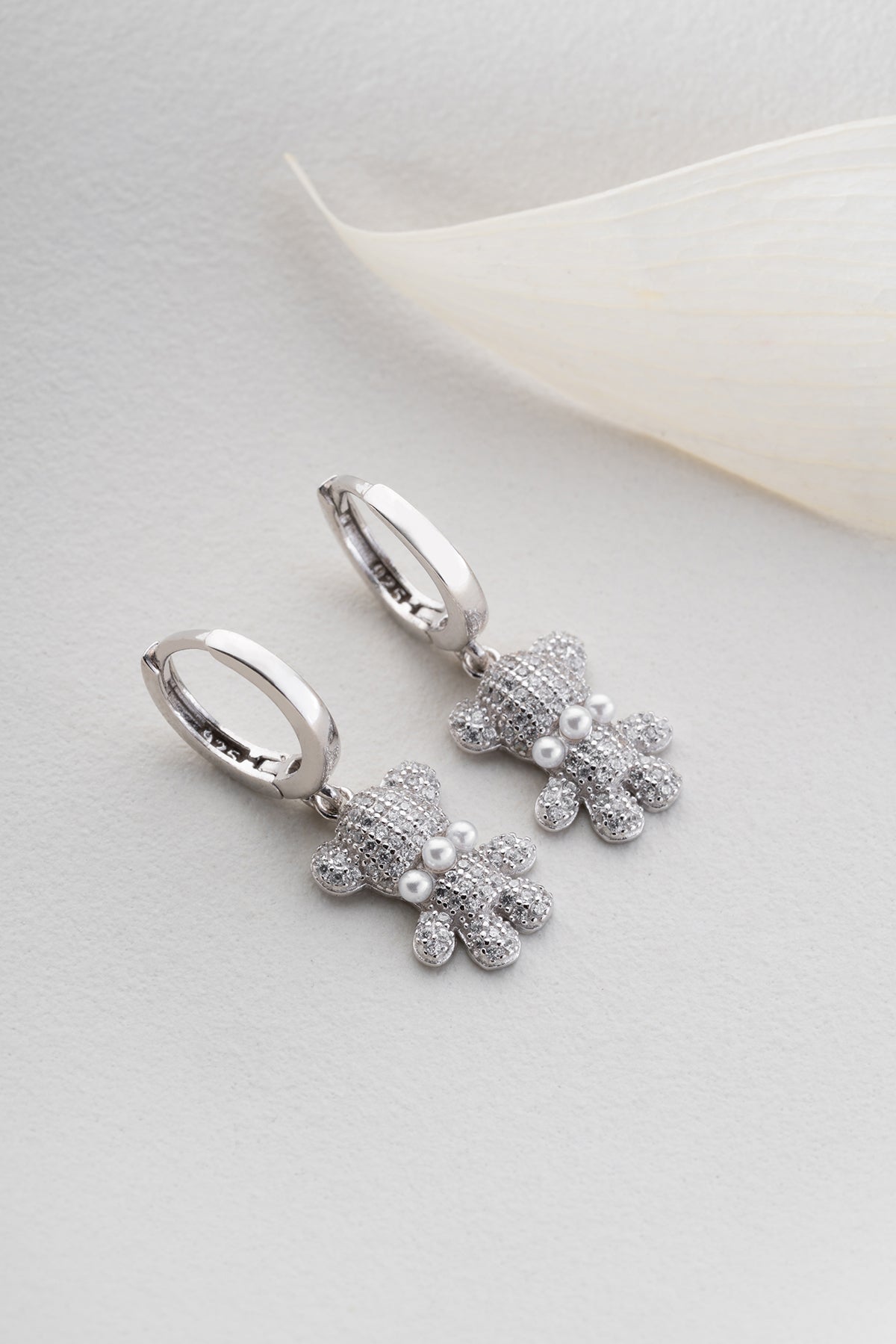 Pave Teddy Bear Charm Hoop Earrings