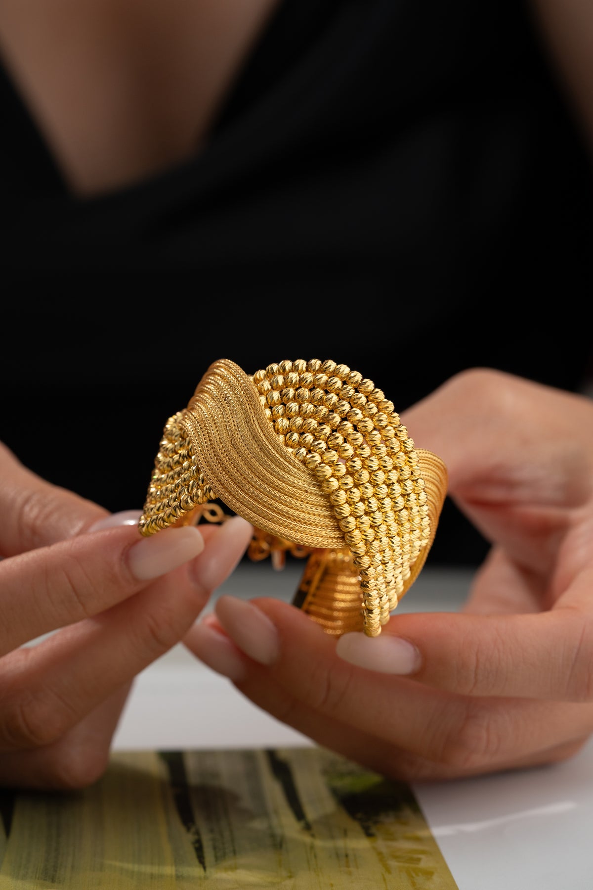 Twisted Rope Mesh Cuff Bracelet in Gold