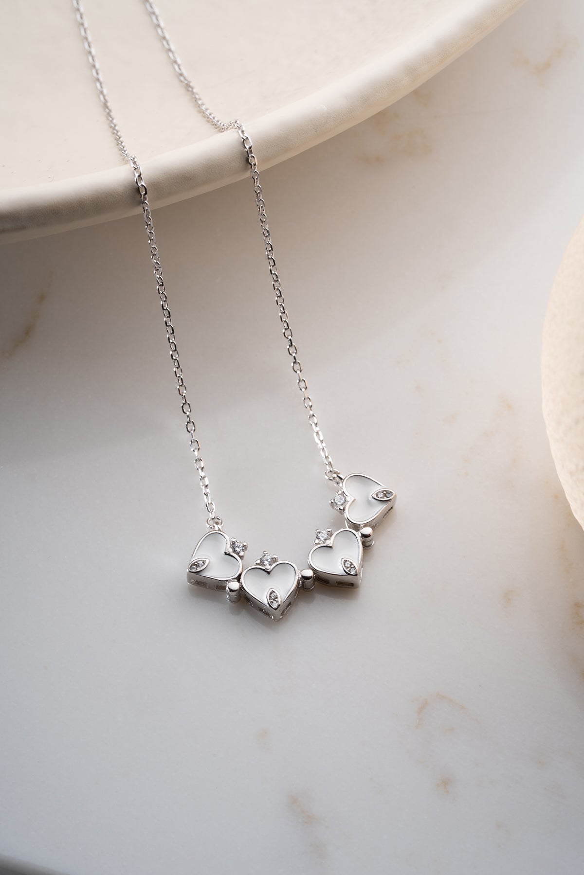 White Clover Heart Pendant Necklace