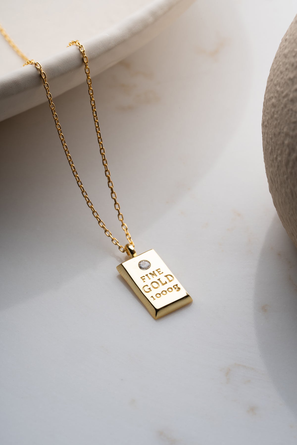 Gold Bar Pendant Necklace with Crystal Accent