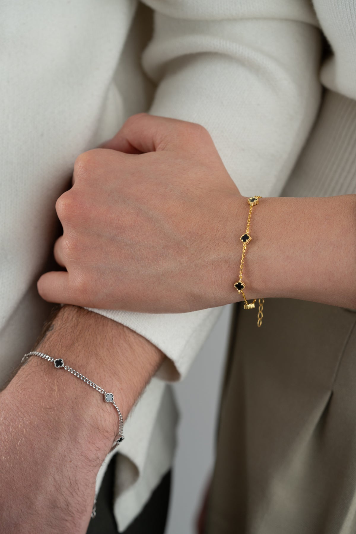 His and Hers Black Clover Bracelet Set