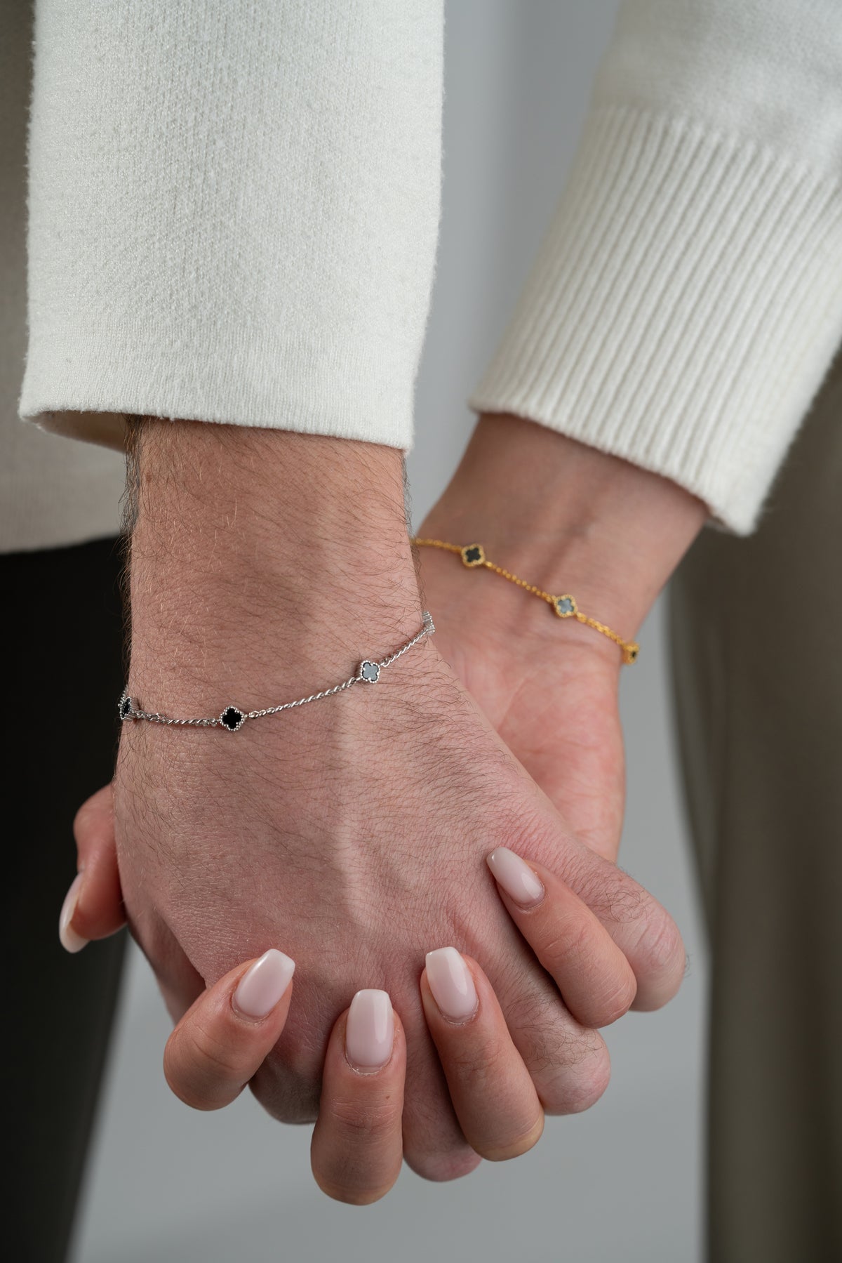 His and Hers Black Clover Bracelet Set