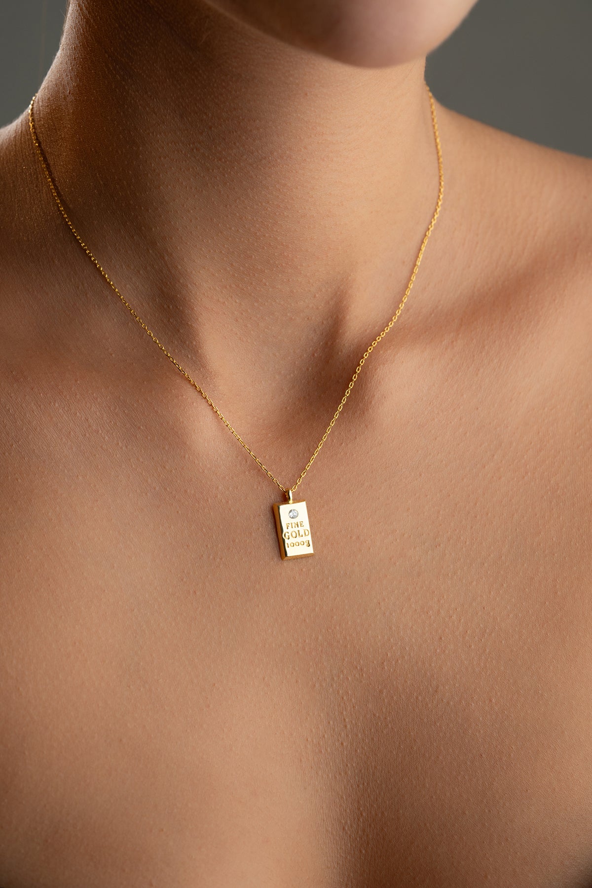 Gold Bar Pendant Necklace with Crystal Accent