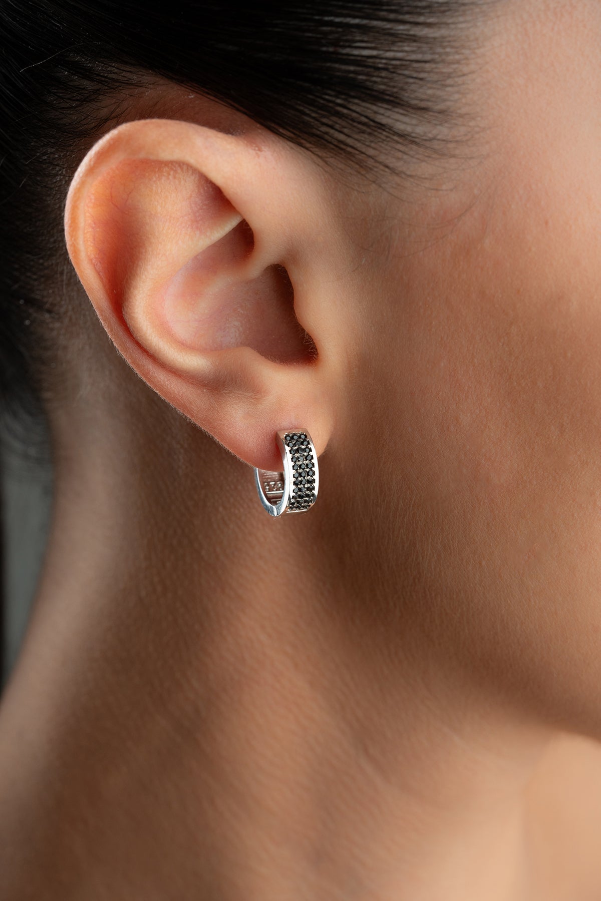 Black Pave Huggie Hoop Earrings