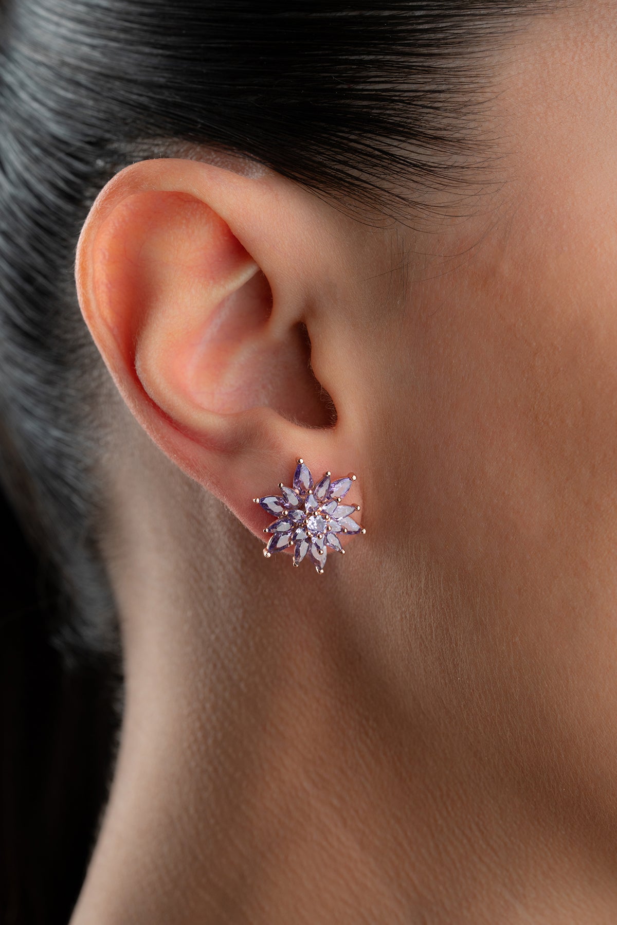 Purple Lotus Flower Stud Earrings