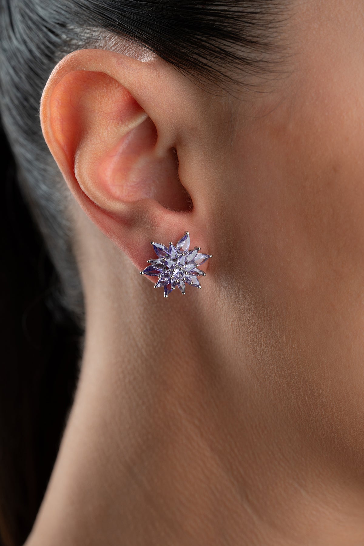 Lavender Crystal Starburst Stud Earrings