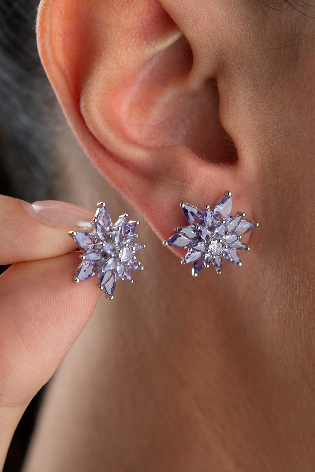 Lavender Crystal Starburst Stud Earrings
