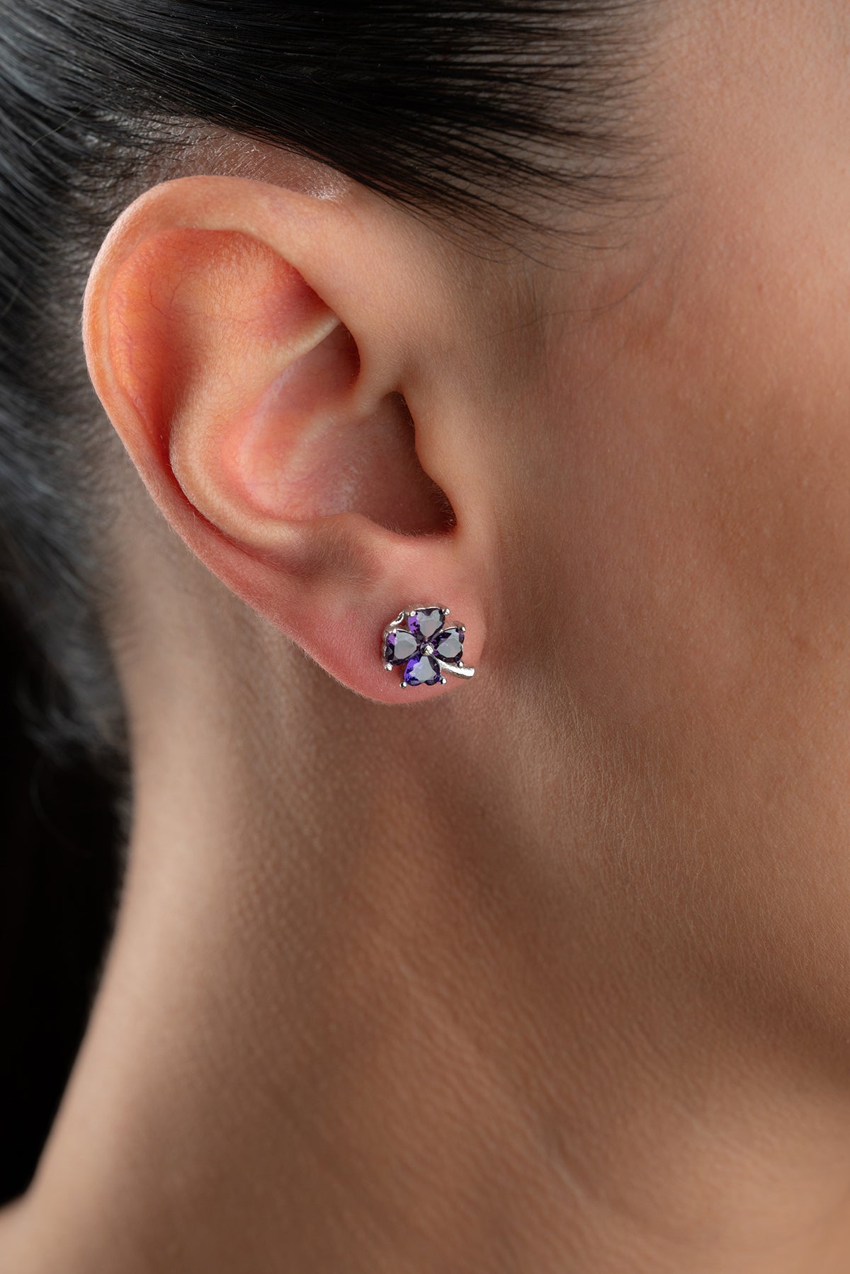 Four Leaf Clover Stud Earrings in Purple