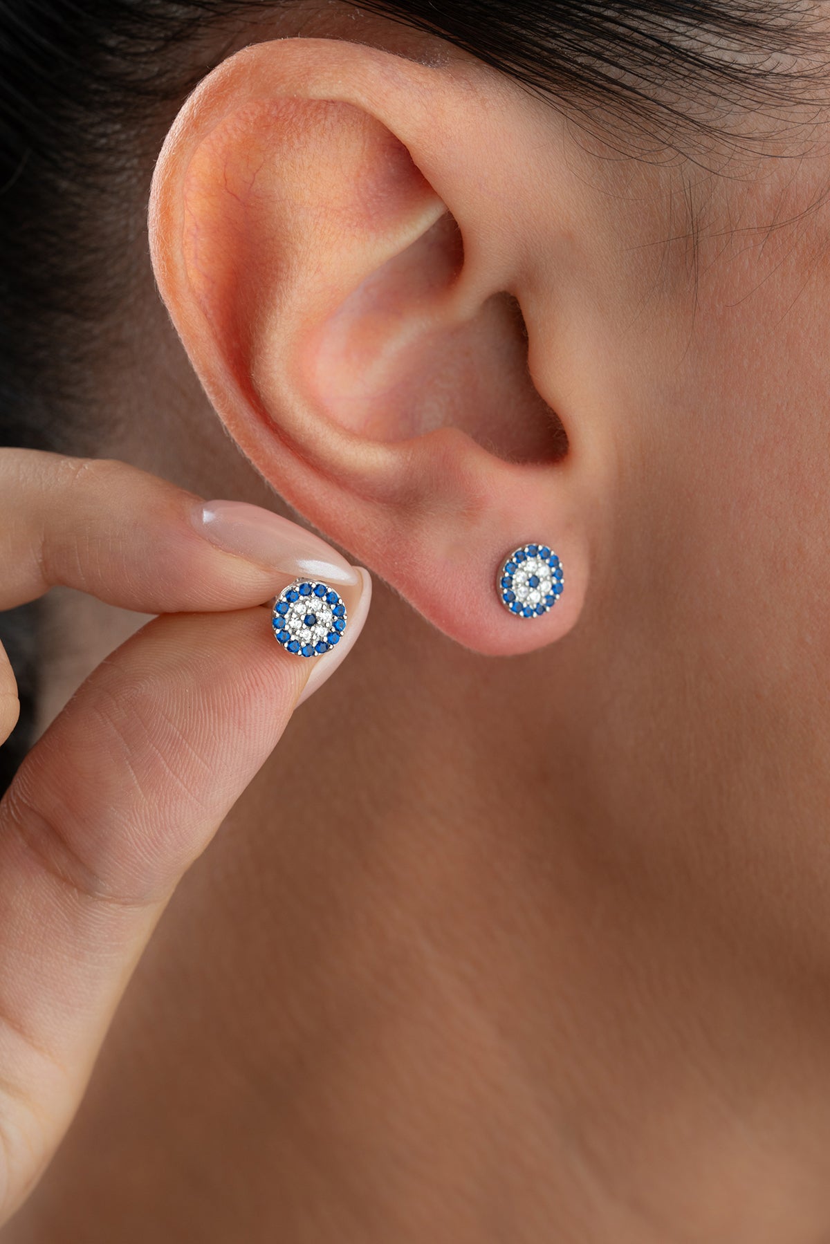 Pave Evil Eye Stud Earrings Silver