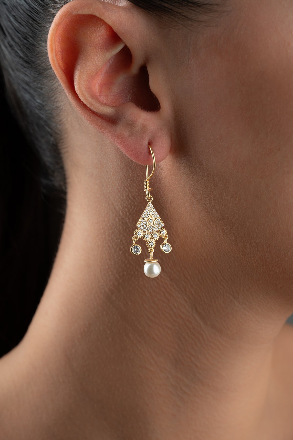 Gold Star Pearl Chandelier Earrings