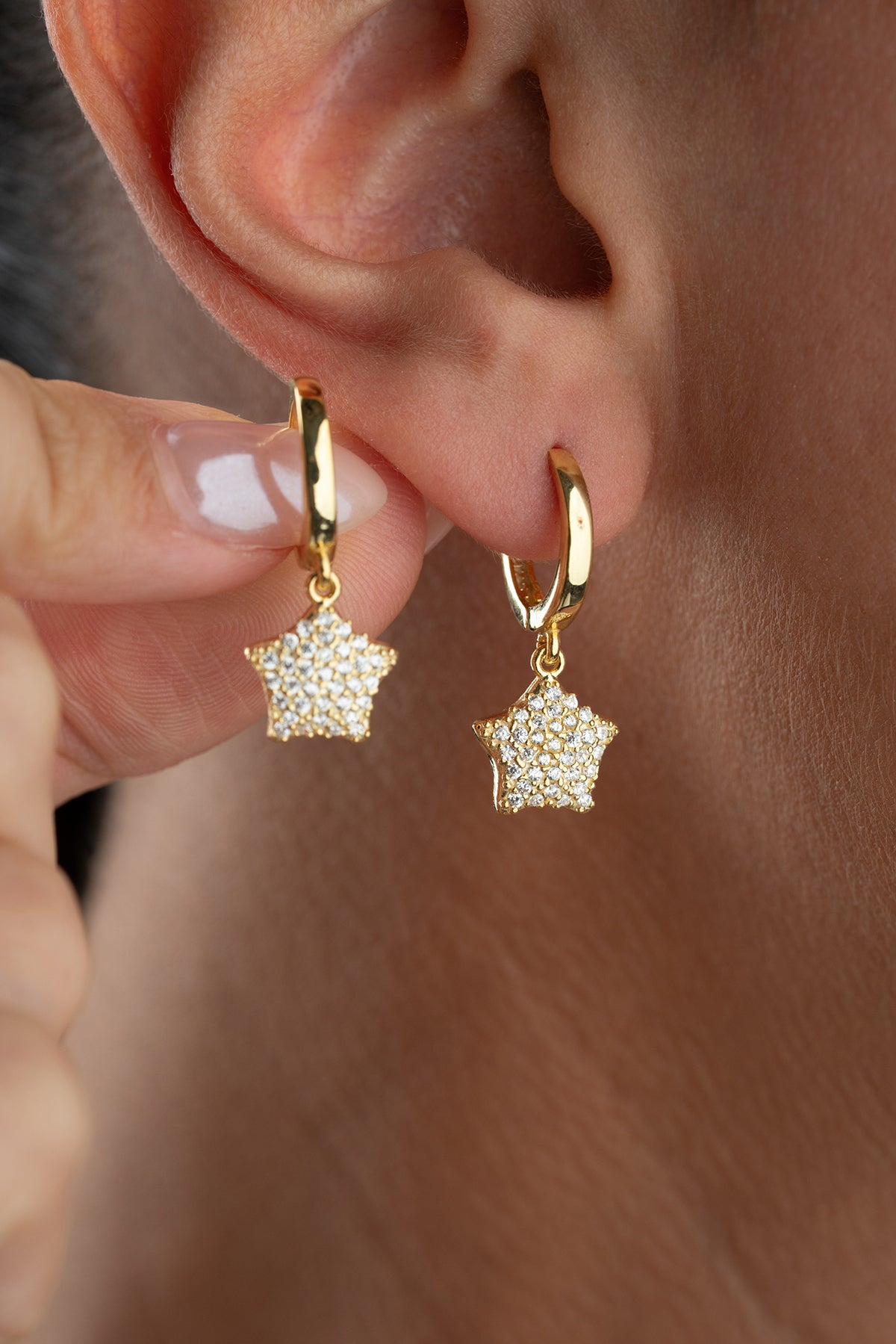 Pave Star Charm Huggie Earrings