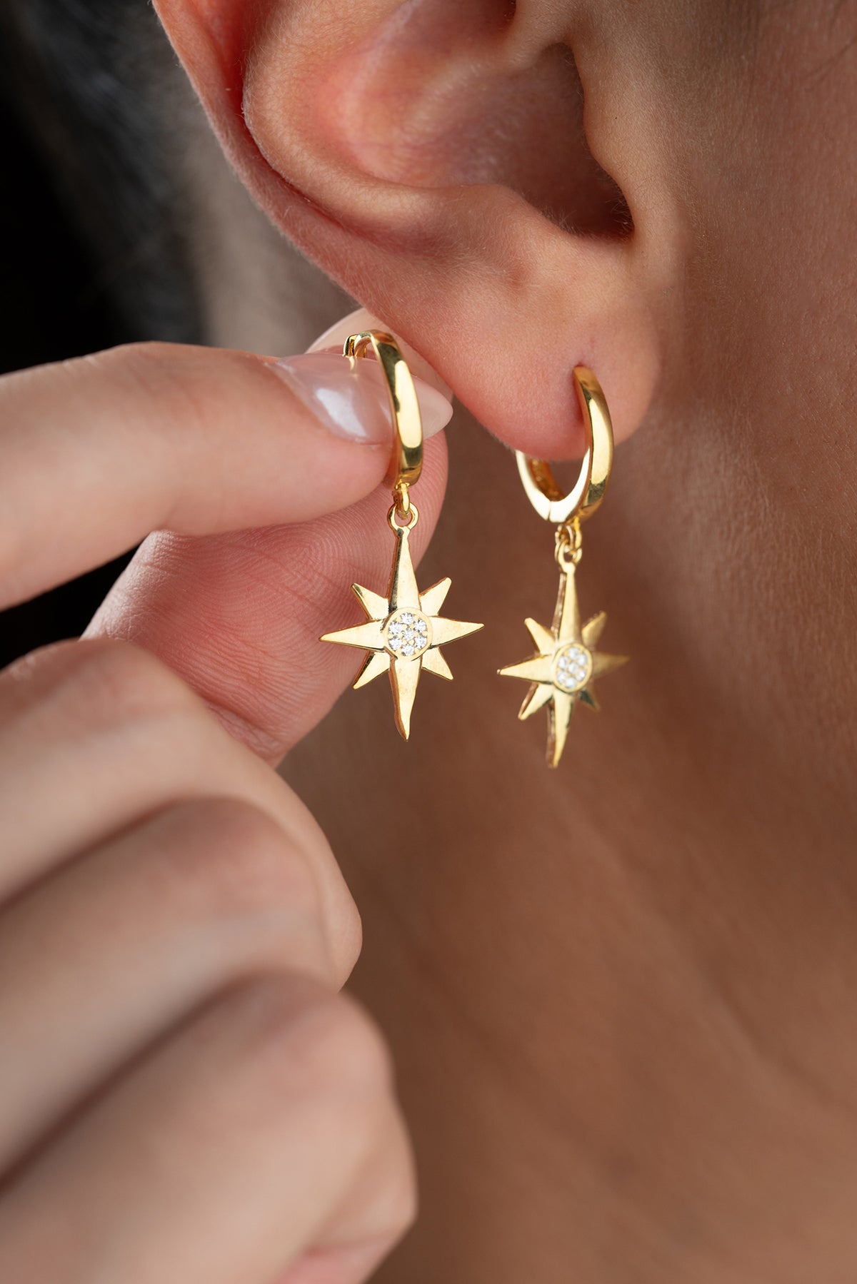 North Star Drop Huggie Earrings