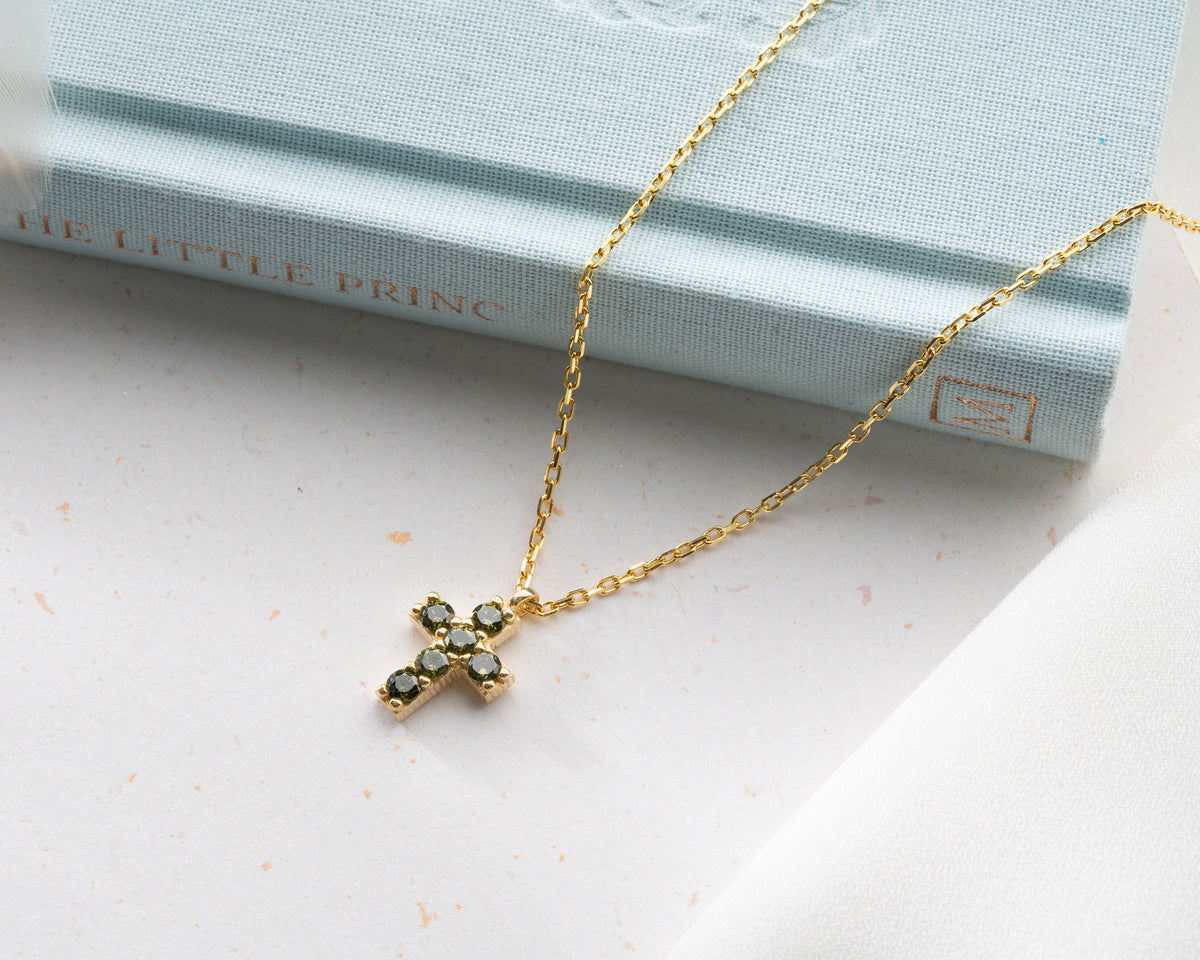 Delicate Pave Birthstone Cross Necklace