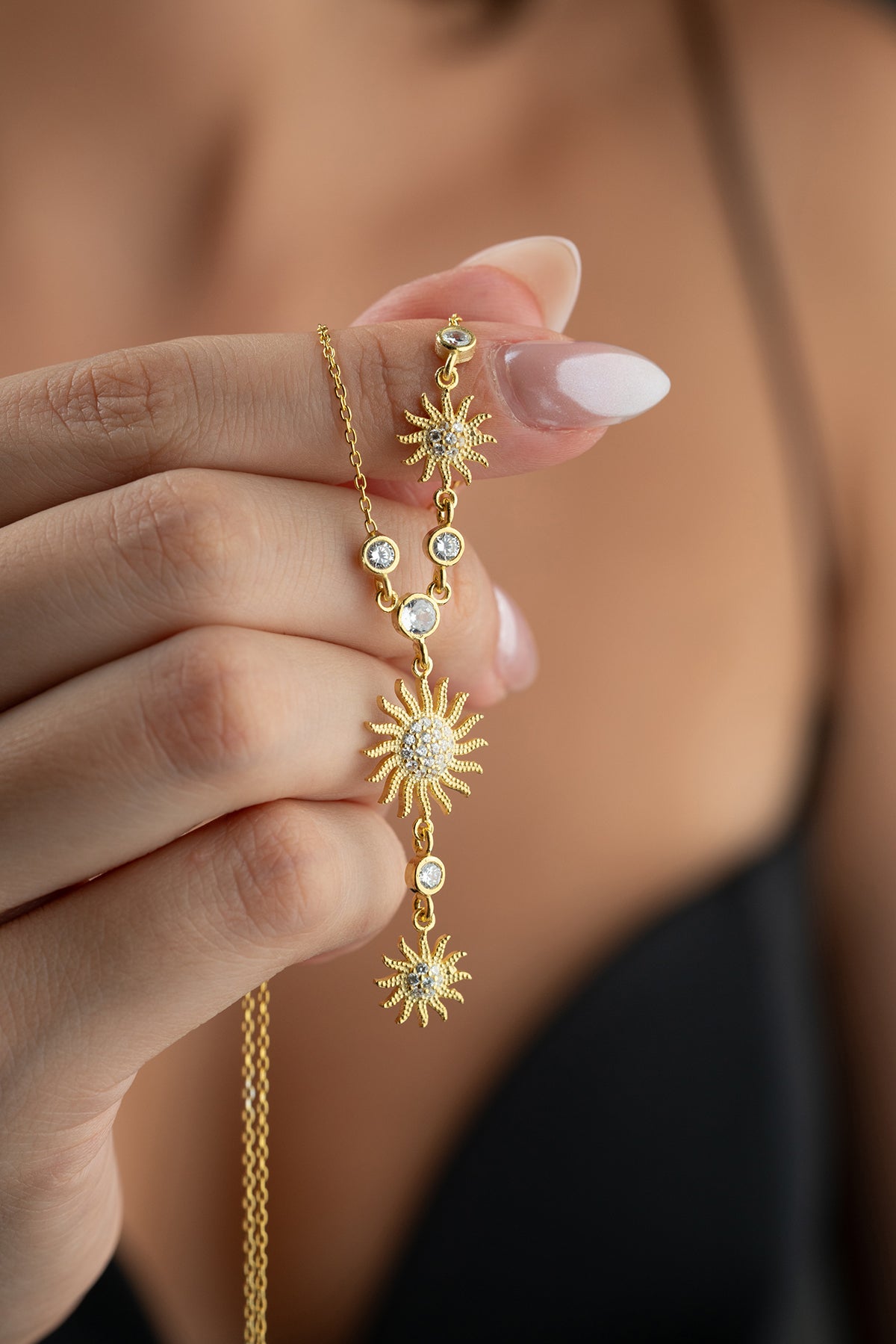 Gold Sunburst Lariat Necklace