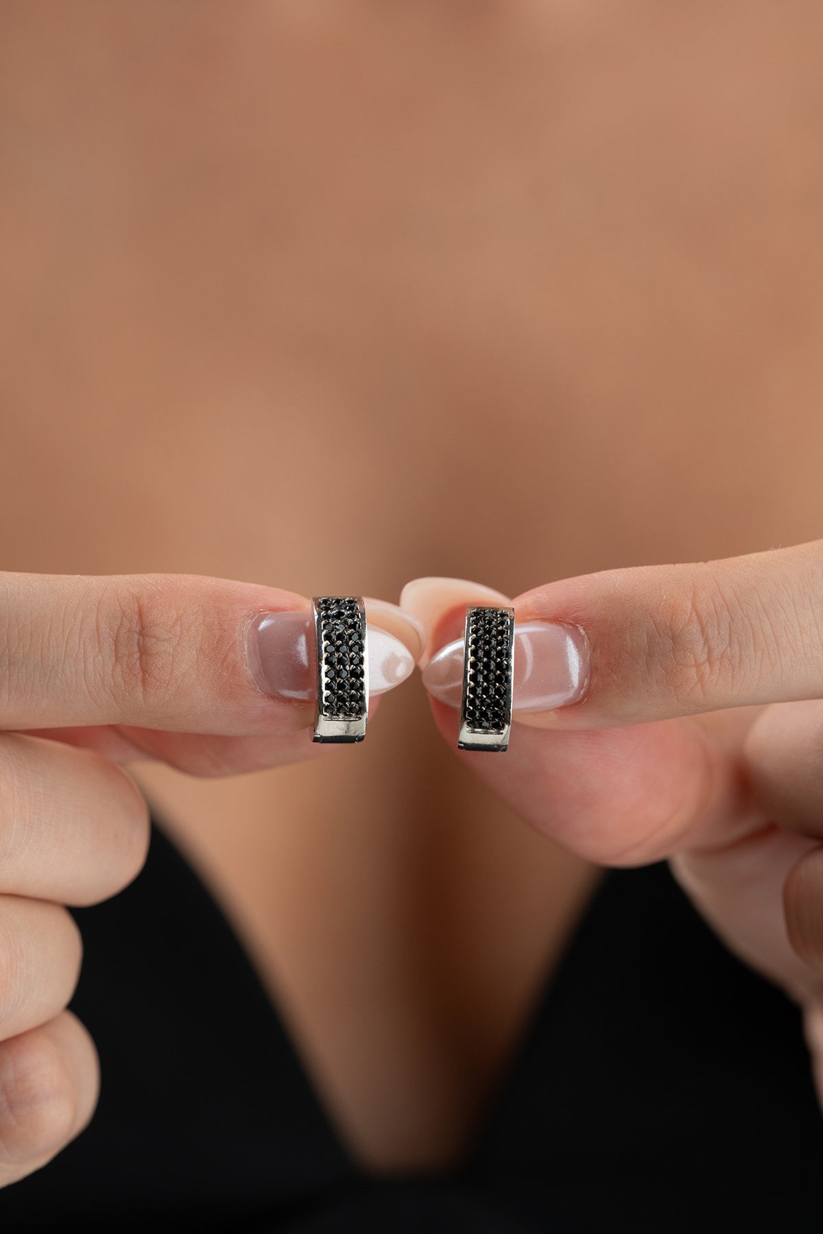 Black Pave Huggie Hoop Earrings
