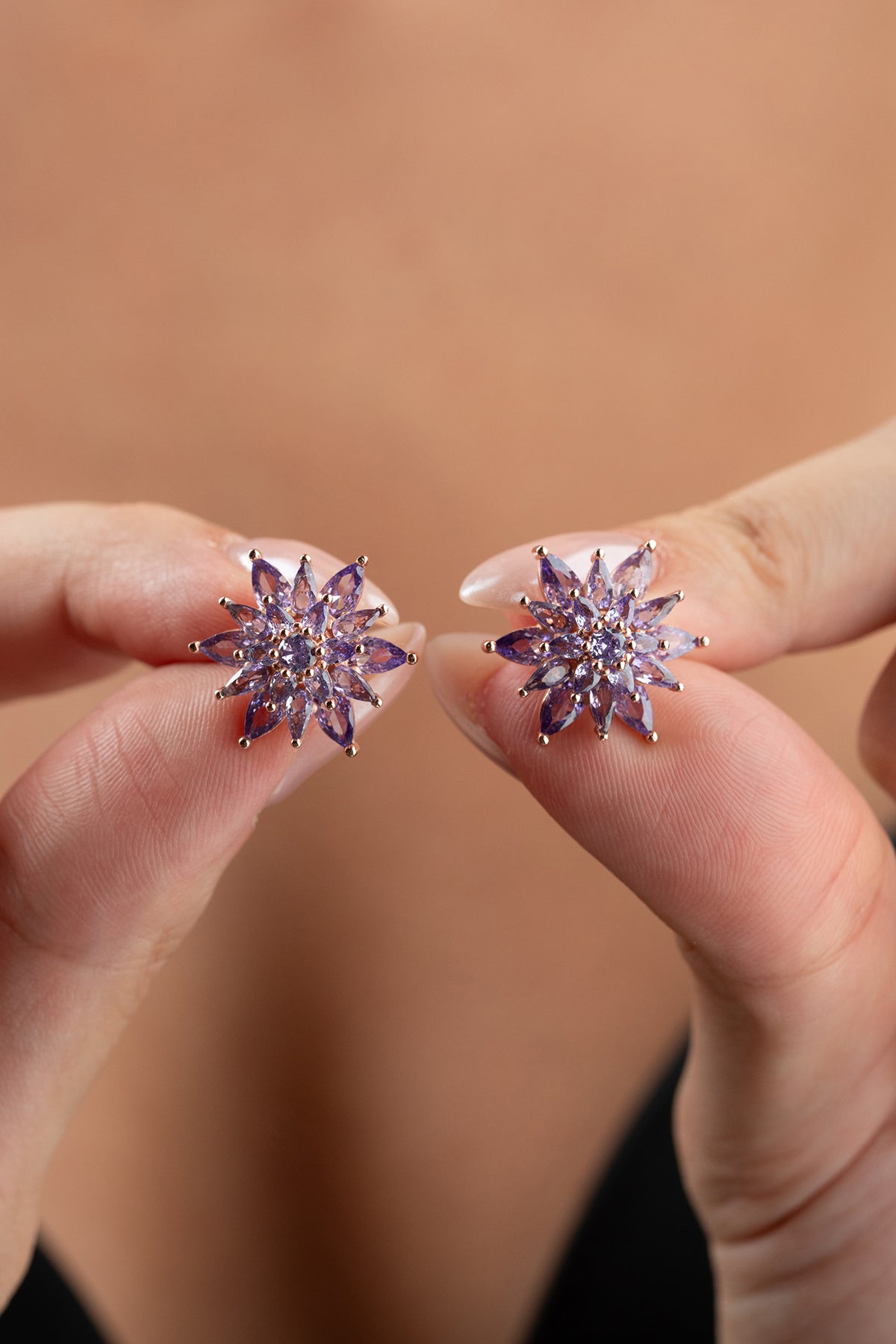 Purple Lotus Flower Stud Earrings