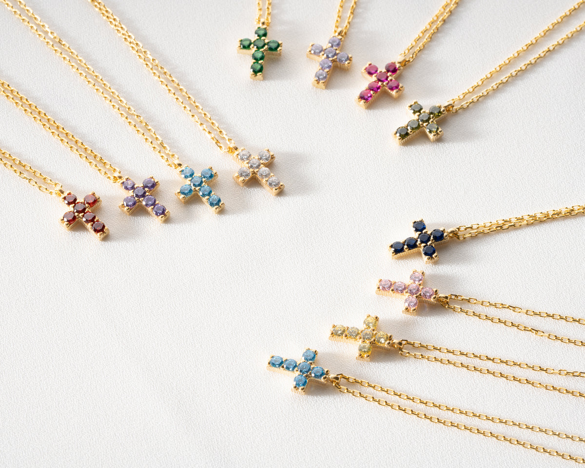 Delicate Pave Birthstone Cross Necklace
