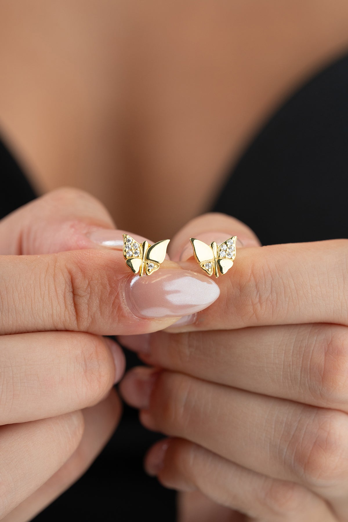 Pave Butterfly Stud Earrings in Gold