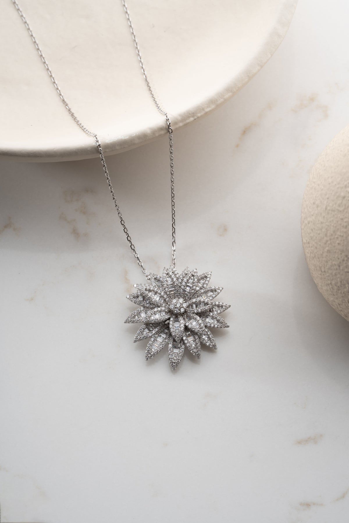 Layered Lotus Flower Pendant Necklace