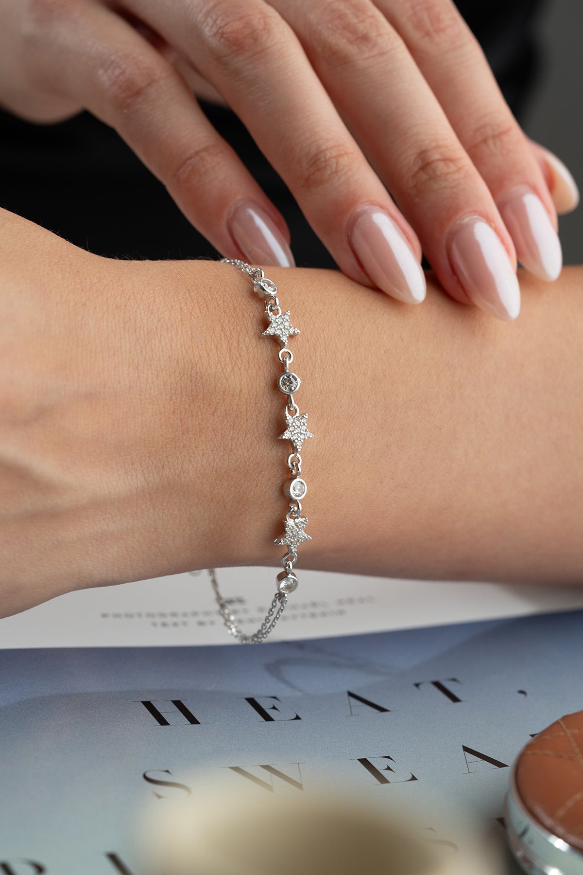 Pave Star Charm Bracelet in Silver