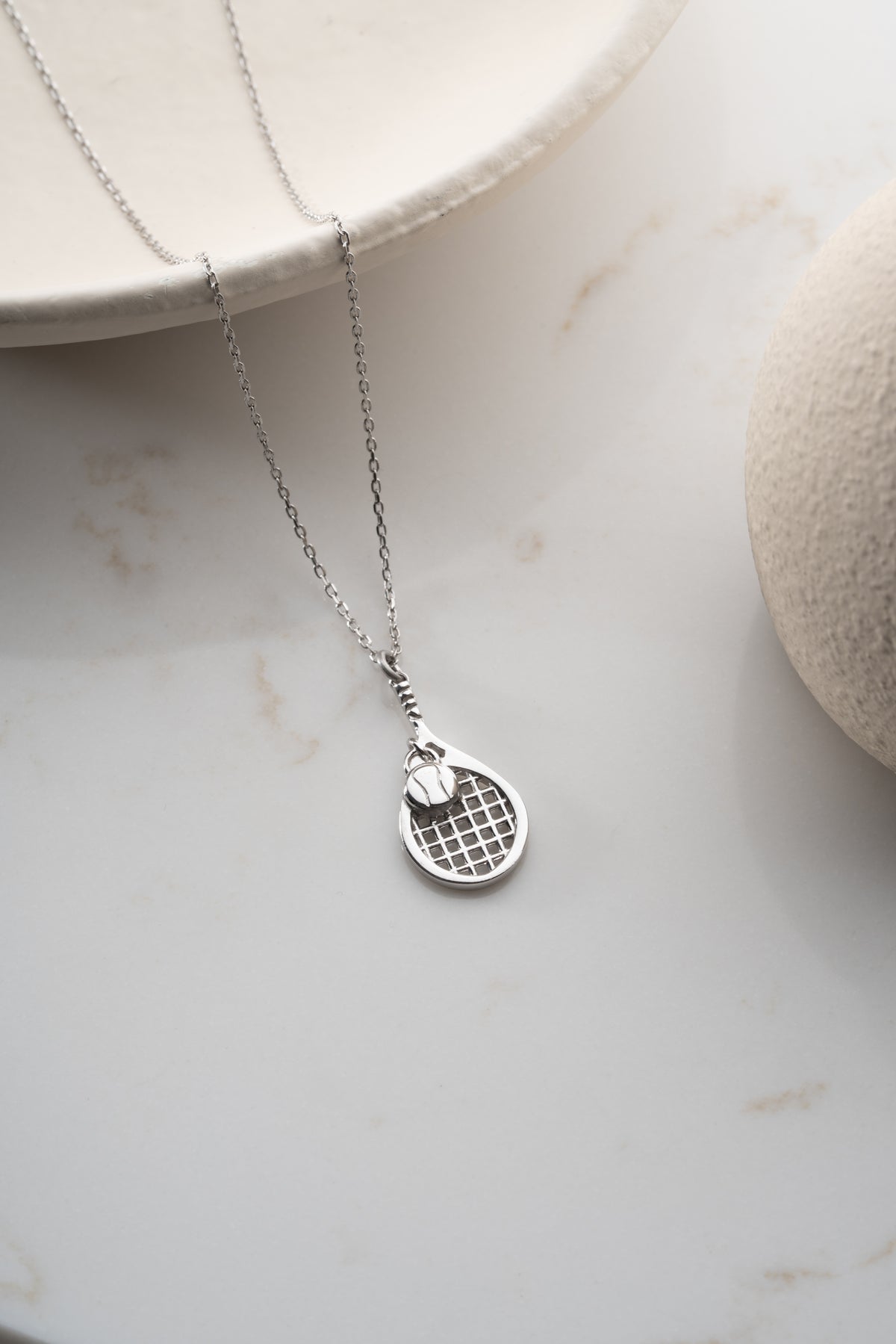 Tennis Racket and Ball Charm Necklace