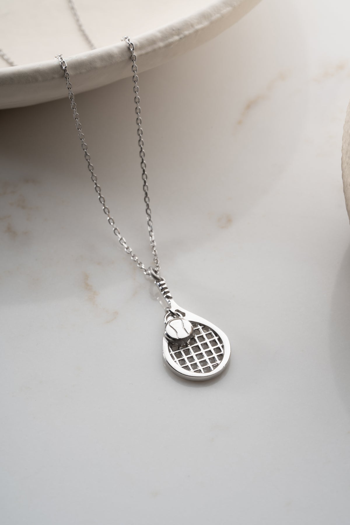 Tennis Racket and Ball Charm Necklace