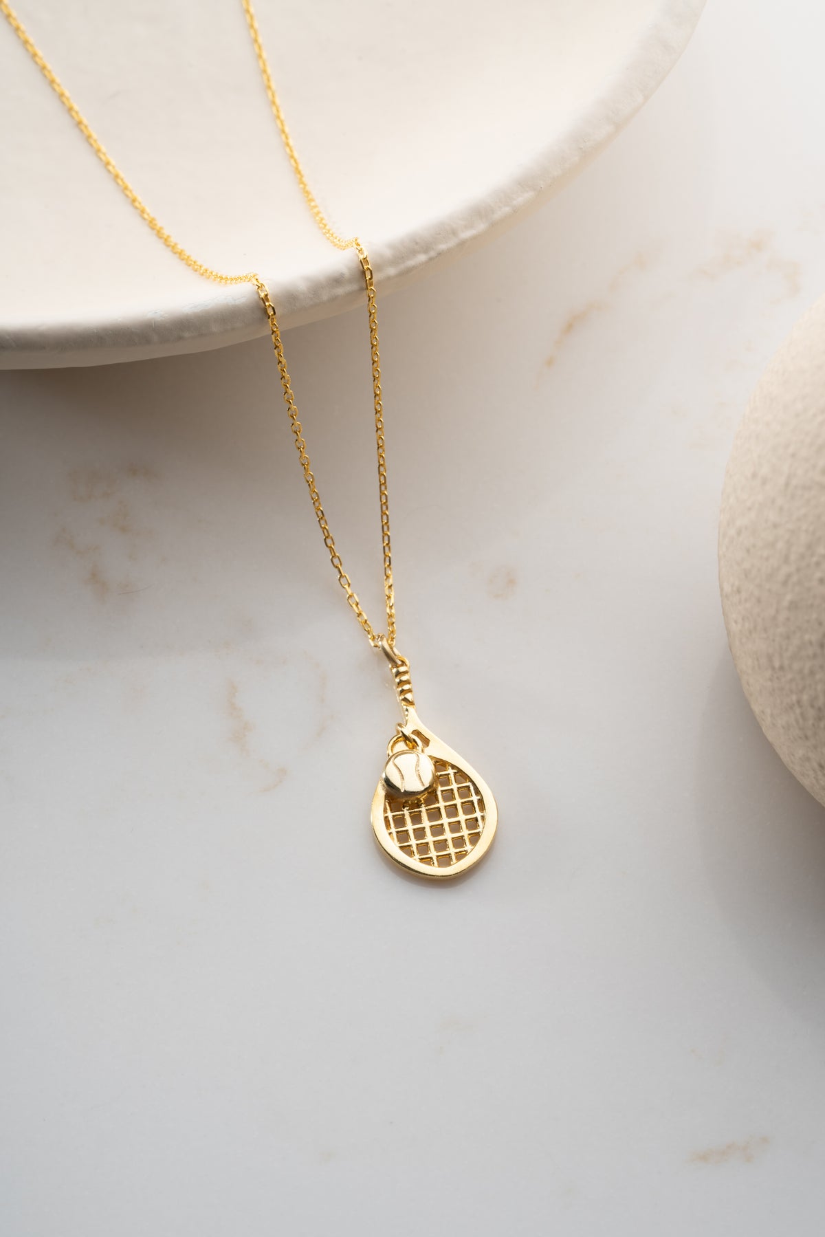 Tennis Racket and Ball Charm Necklace