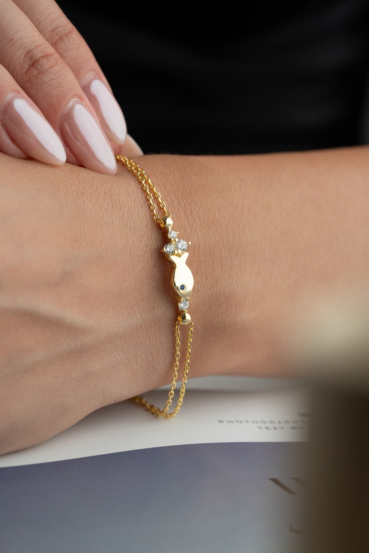 Gold Fish Charm Bracelet in Enamel