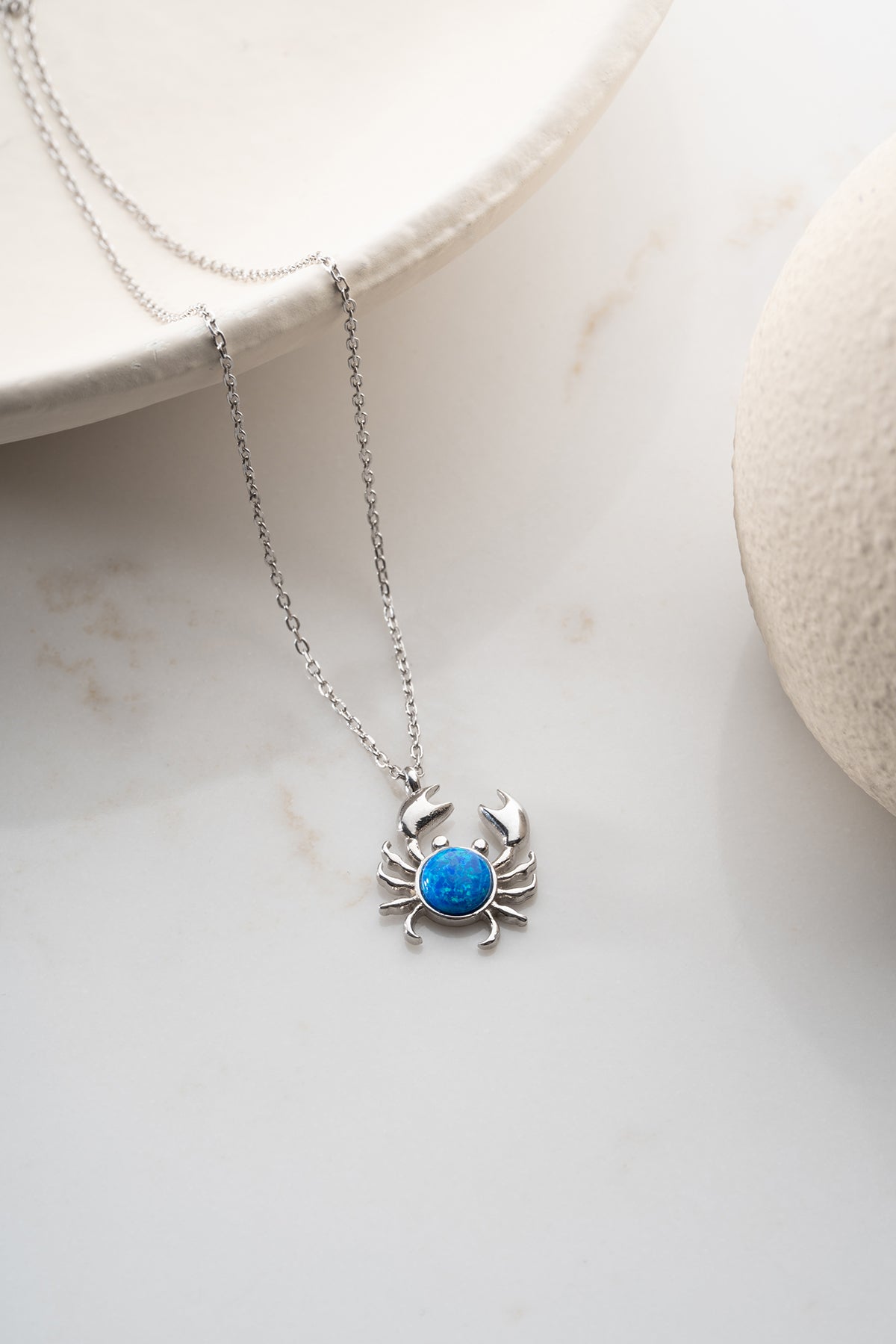 Blue Opal Crab Pendant Necklace