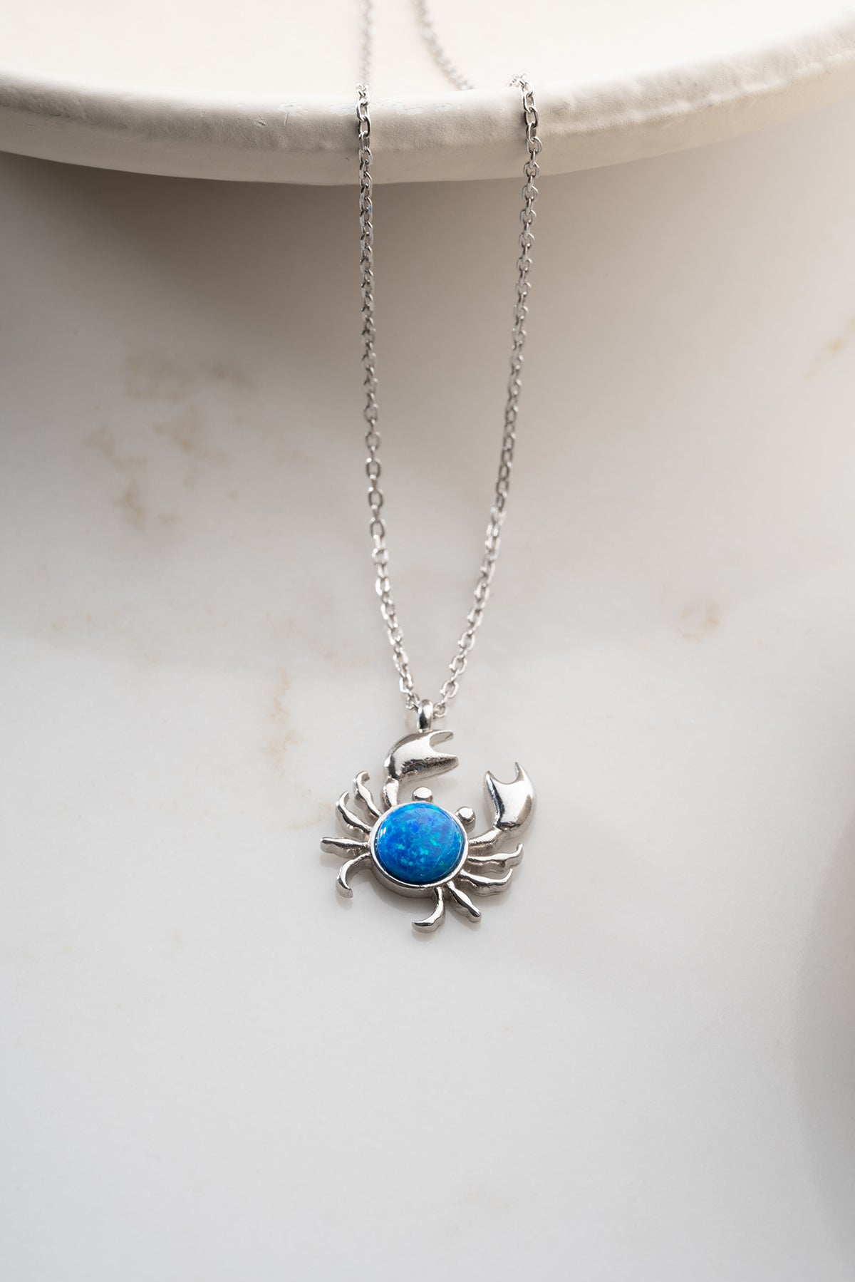 Blue Opal Crab Pendant Necklace