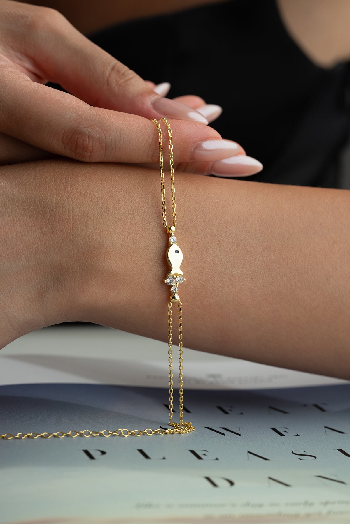 Gold Fish Charm Bracelet in Enamel