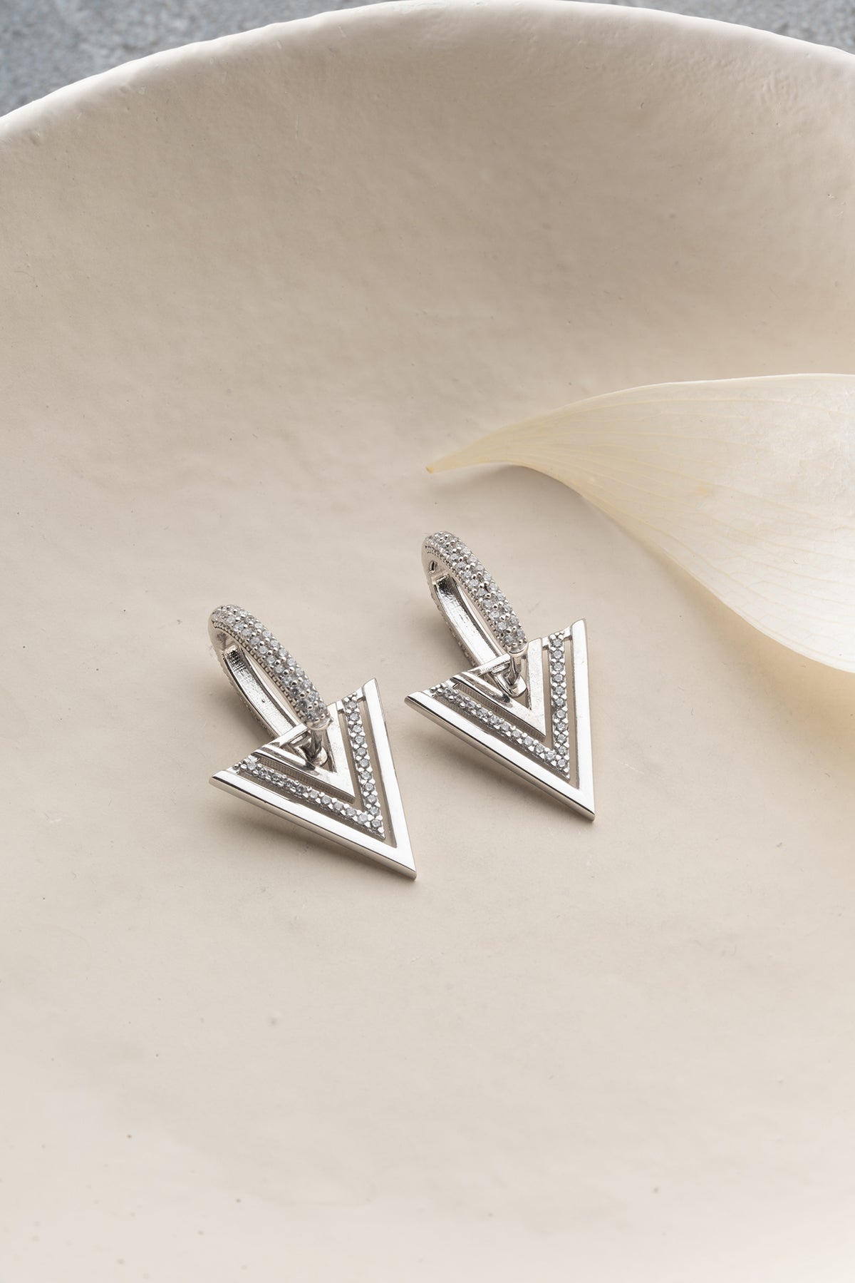Pave Triangle Drop Earrings in Silver