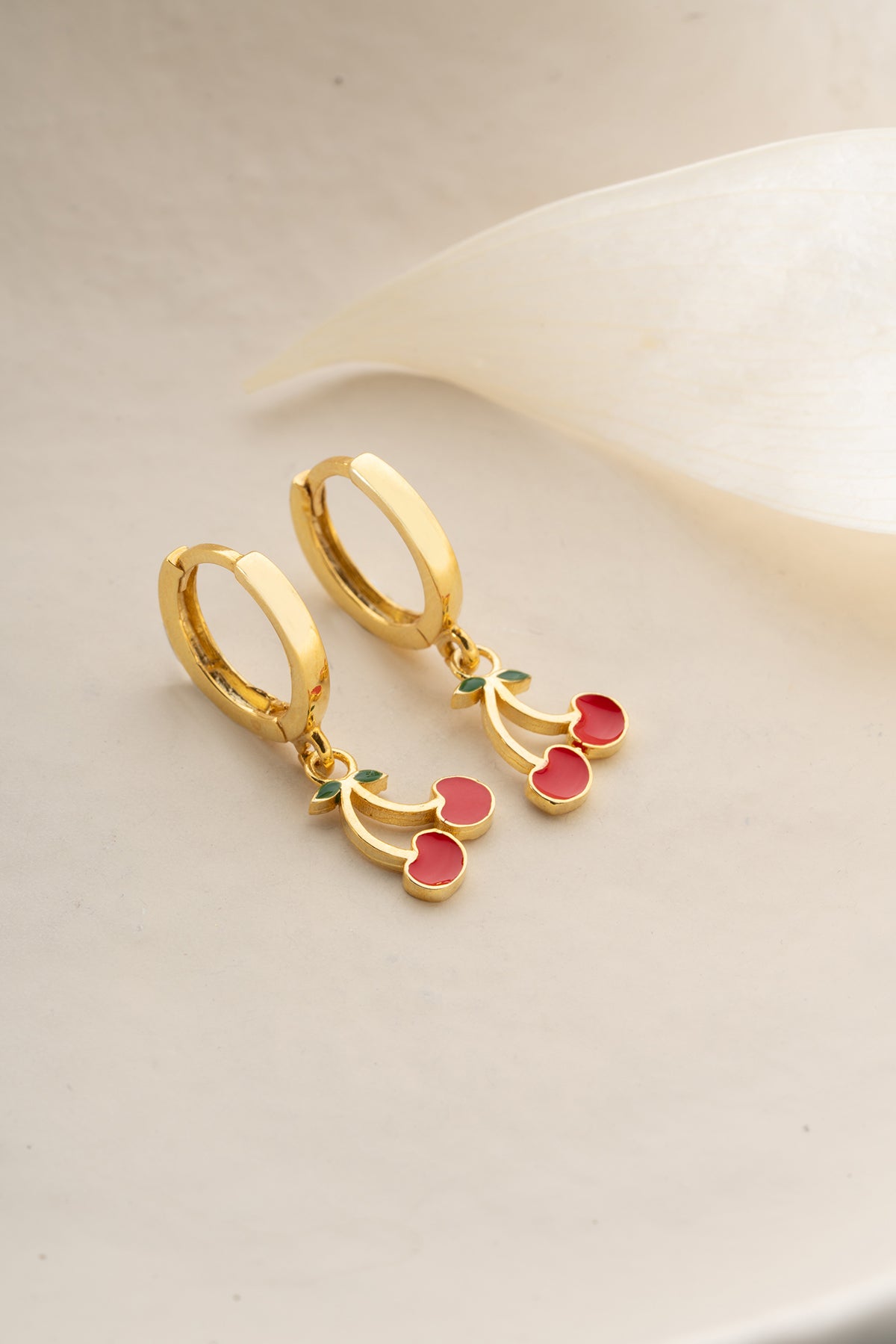 Cherry Enamel Drop Huggie Earrings