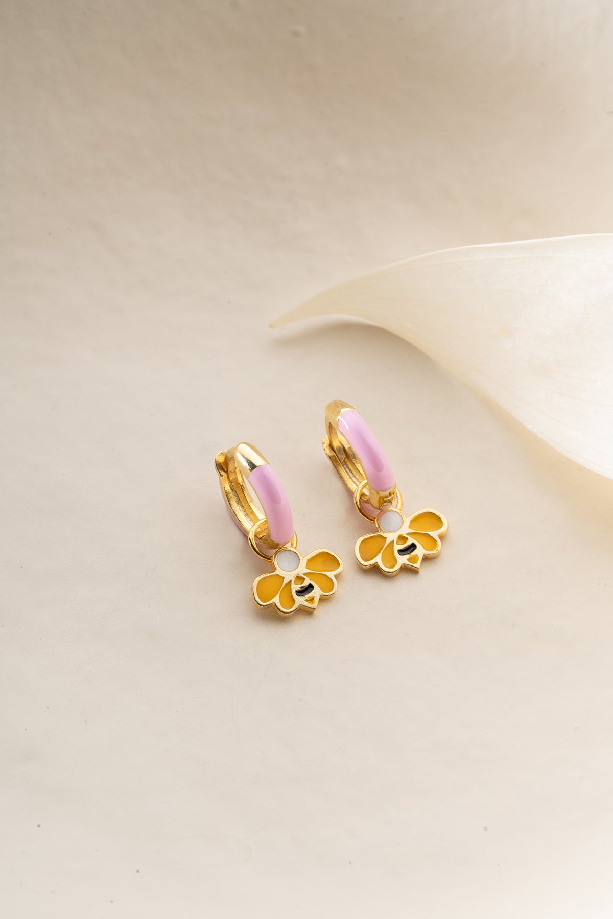 Purple Enamel Bee Charm Hoop Earrings