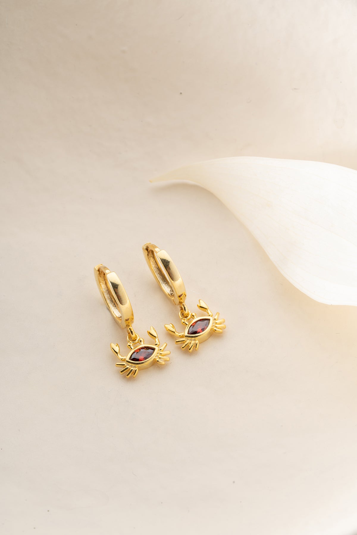 Crab Charm Huggie Hoop Earrings in Gold