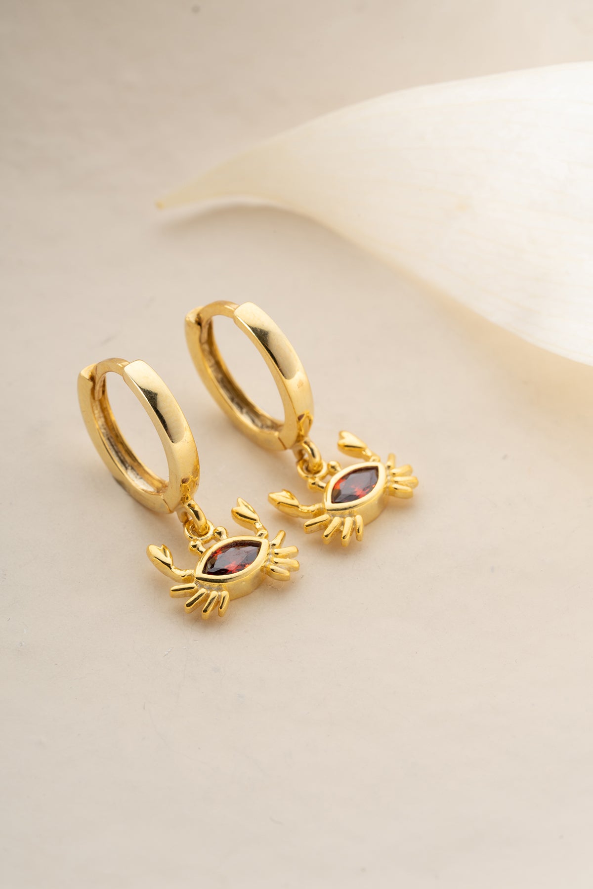 Crab Charm Huggie Hoop Earrings in Gold