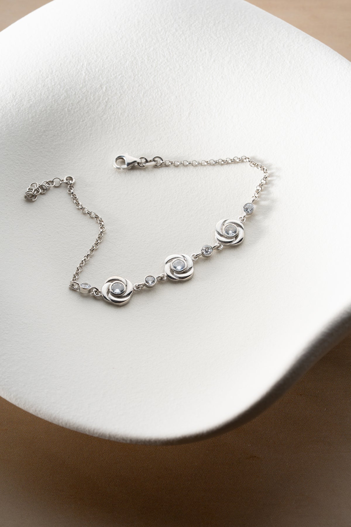 Rose Flower Station Bracelet in Silver
