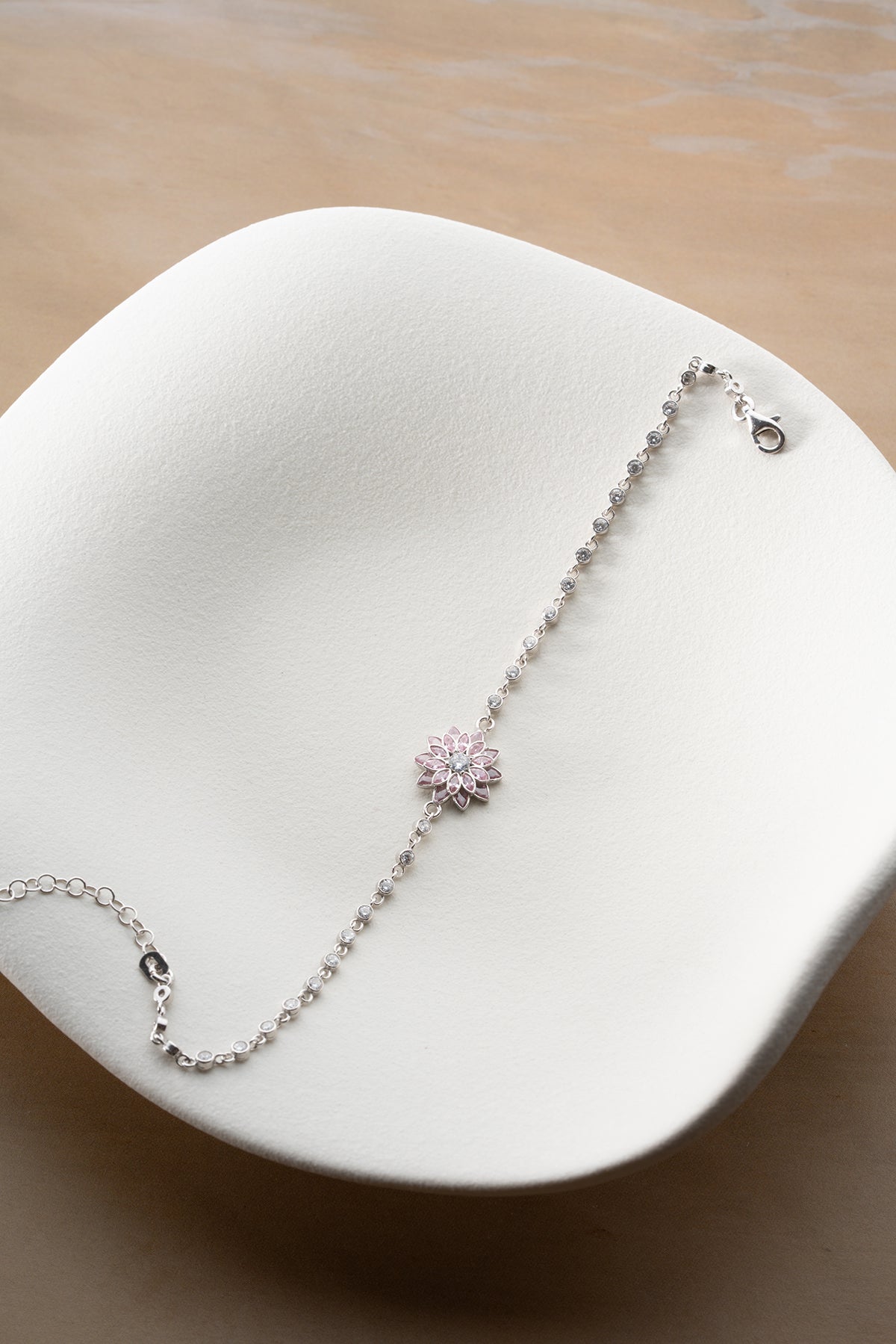 Pink Lotus Flower Crystal Bracelet