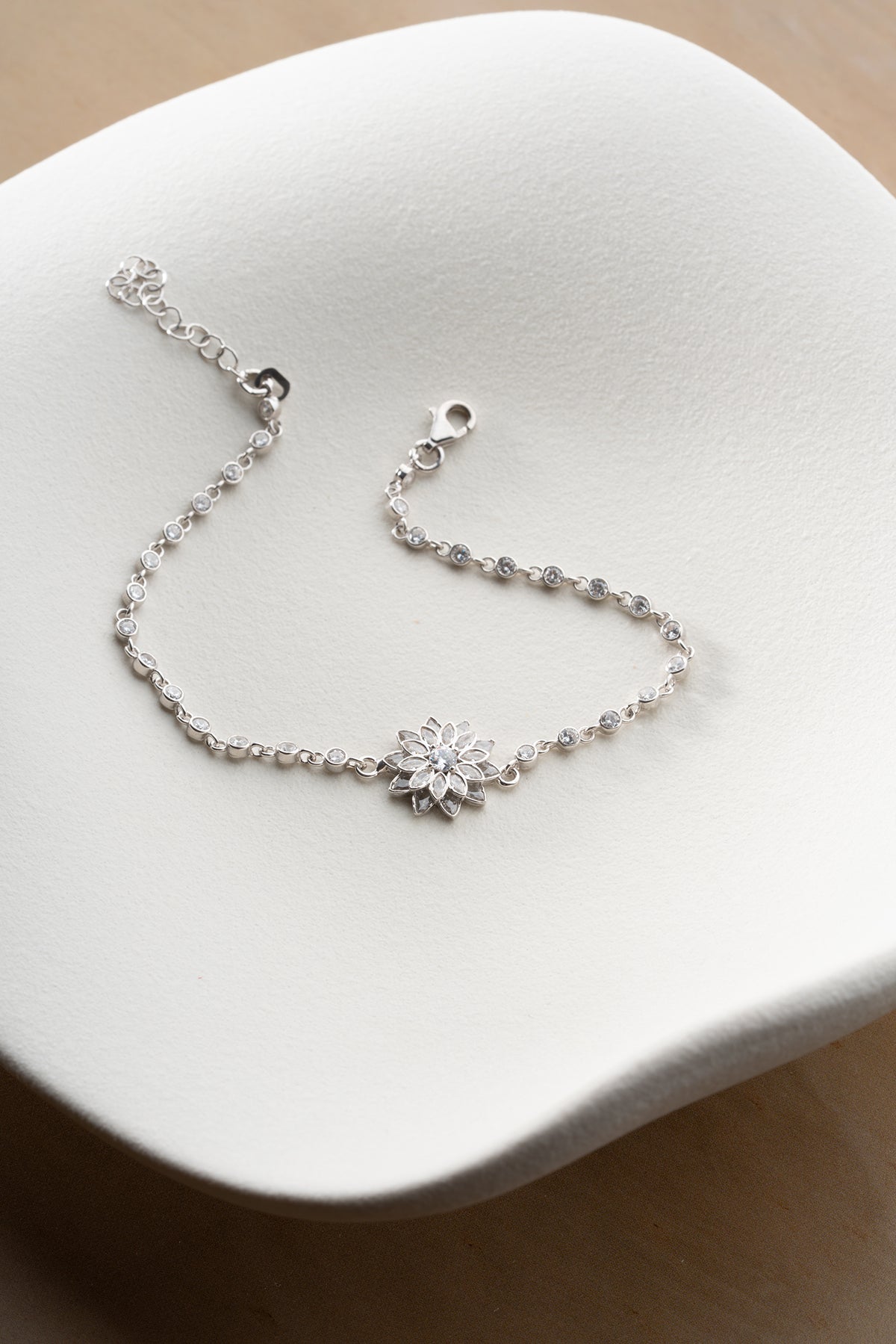 Lotus Flower Charm Bracelet in Silver