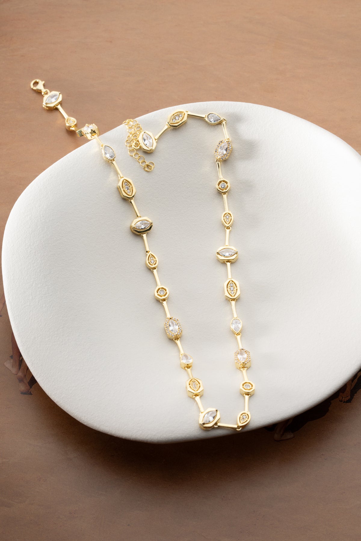 Gold Bezel Crystal Station Necklace
