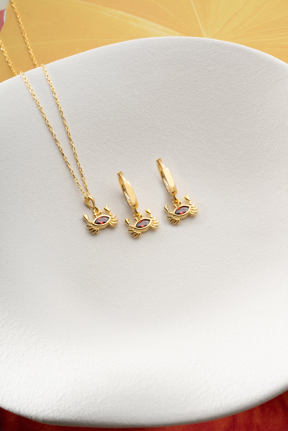 Crab Charm Necklace and Earring Set